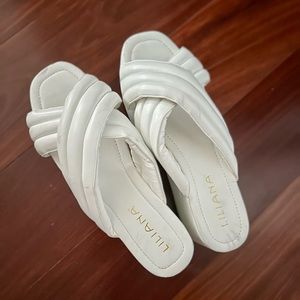 Liliana white chunky pleather platform sandals, size 8 - super cute